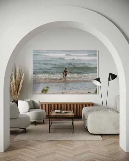 Fine Art Print - Coastal surfer photo, ocean waves wall art for beach house decor, neutral seaside photography for serene interiors, gift