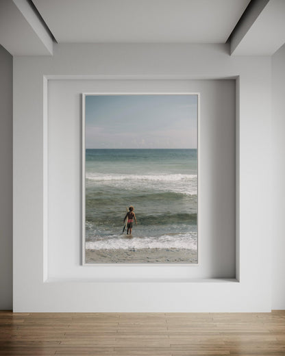 Fine Art Print - Coastal surfer photo, serene ocean waves wall art for beach house decor, minimalist seaside photography, calm surf vibes