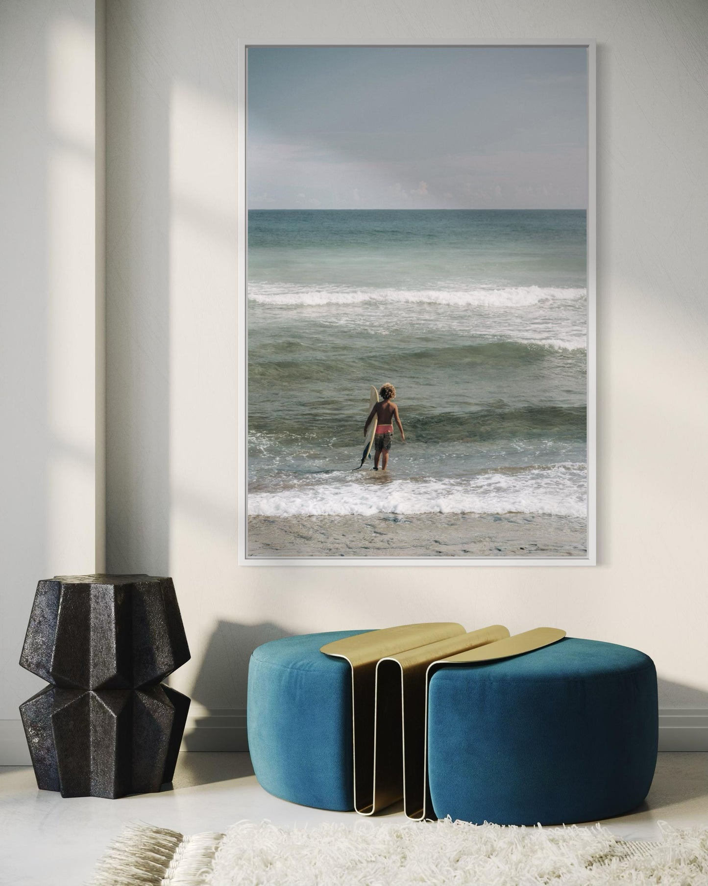 Fine Art Print - Coastal surfer photo, serene ocean waves wall art for beach house decor, minimalist seaside photography, calm surf vibes