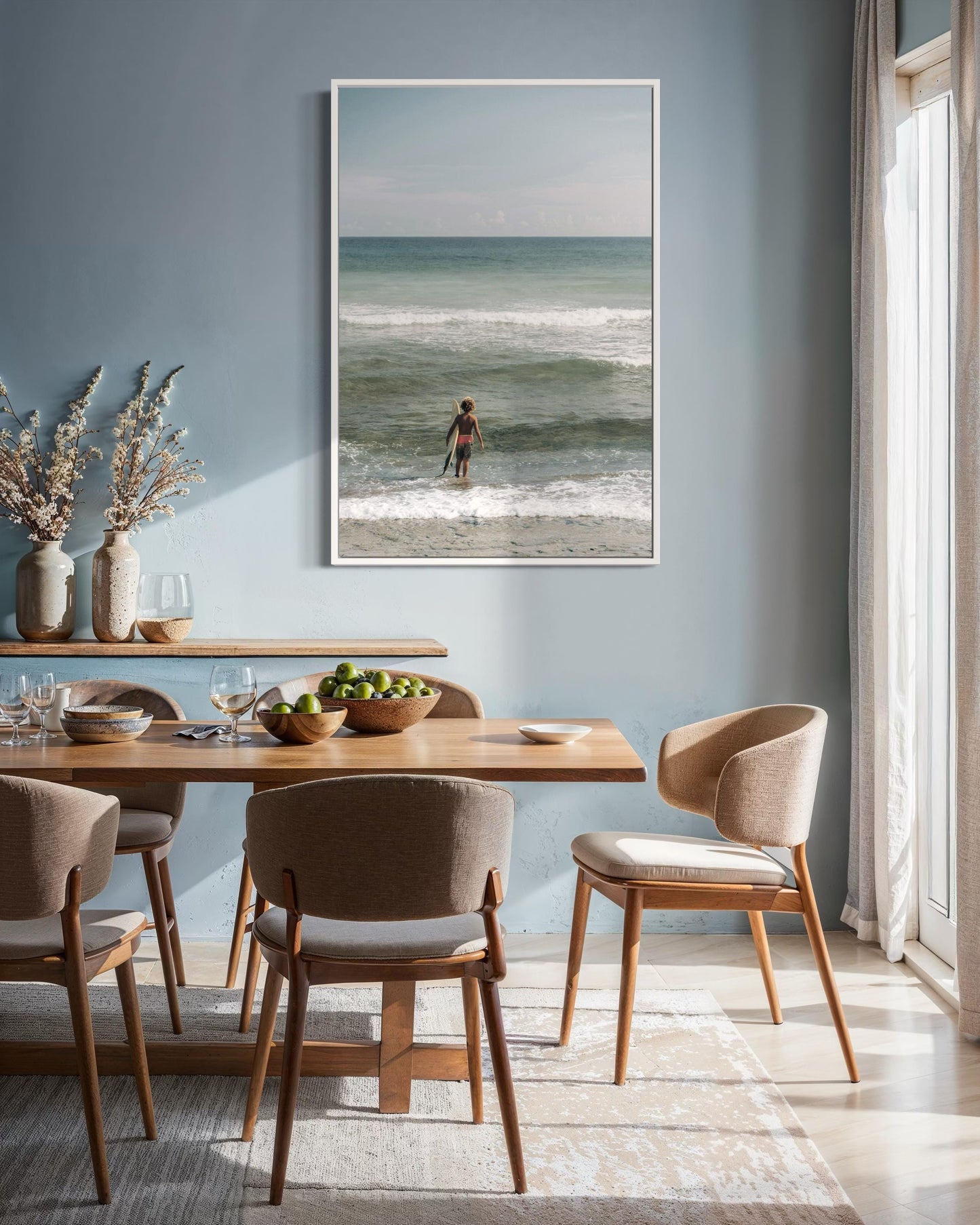 Fine Art Print - Coastal surfer photo, serene ocean waves wall art for beach house decor, minimalist seaside photography, calm surf vibes