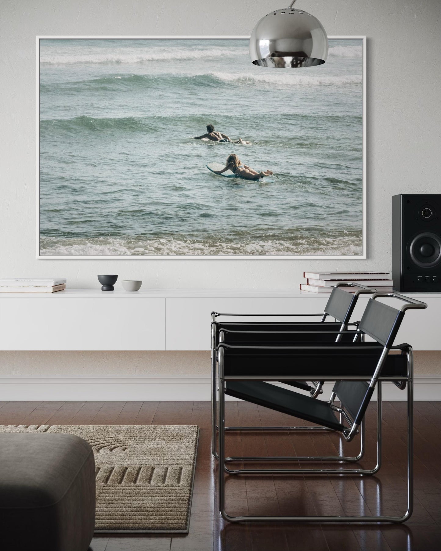 Fine Art Print - Neutral coastal surfers photo, minimalist ocean waves wall art for beach house decor, sea photography for modern homes