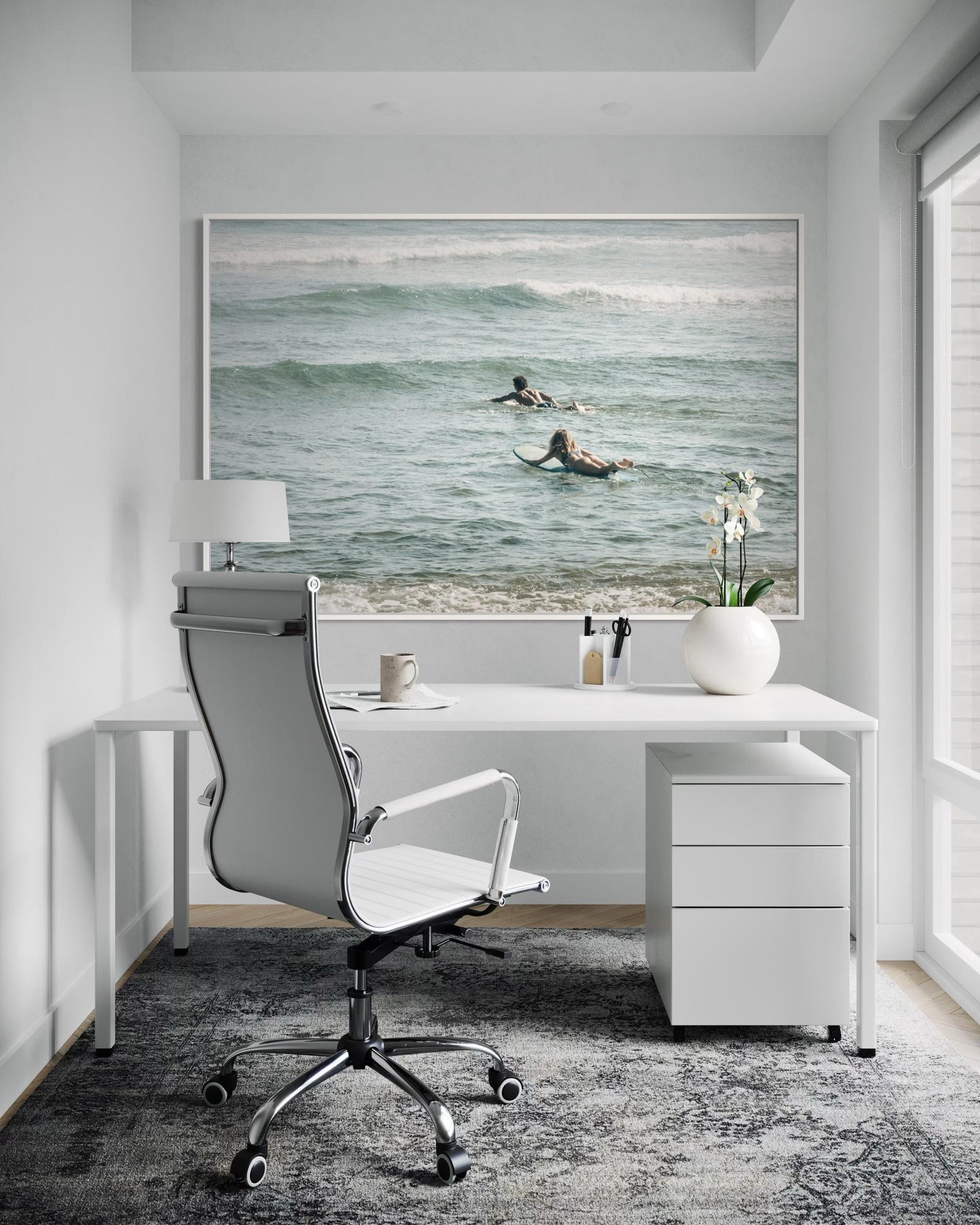 Fine Art Print - Neutral coastal surfers photo, minimalist ocean waves wall art for beach house decor, sea photography for modern homes