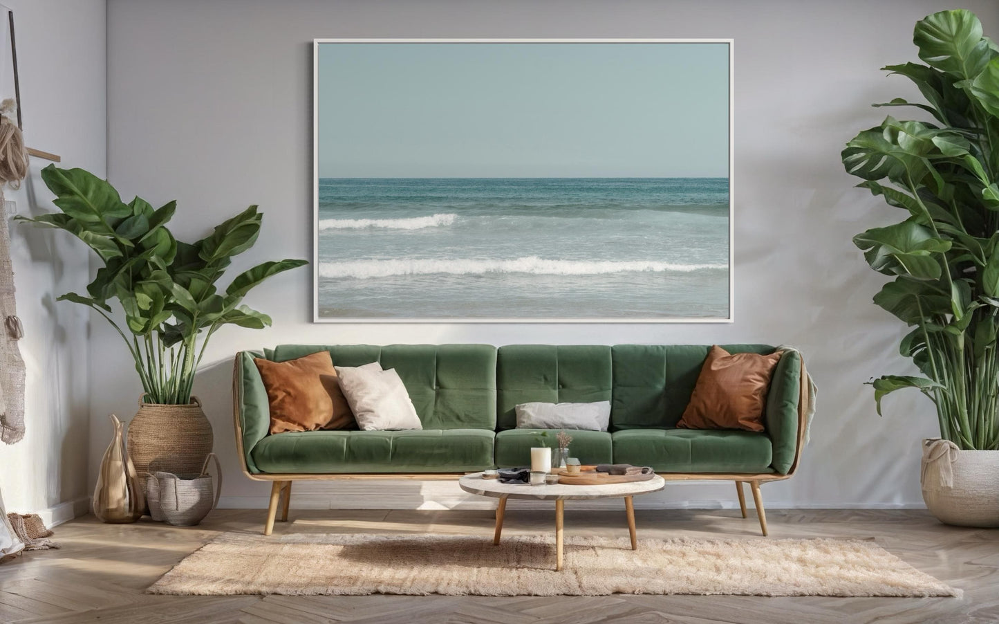 Fine Art Print - Neutral coastal ocean horizon photo, minimalist seafoam ocean waves wall art for serene home decor, calming beach decor