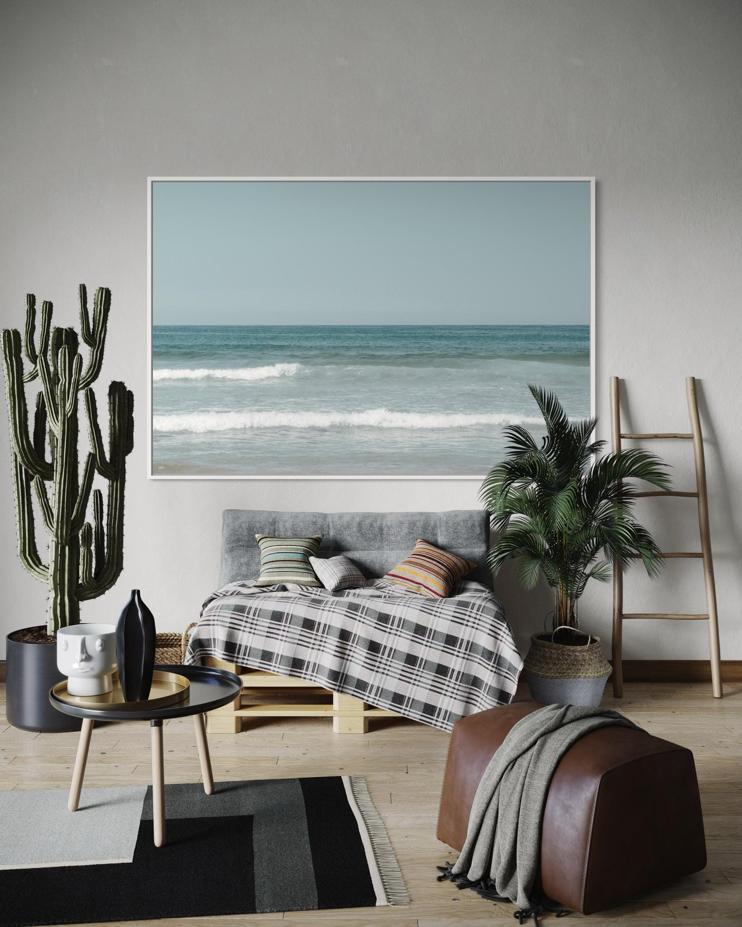 Fine Art Print - Neutral coastal ocean horizon photo, minimalist seafoam ocean waves wall art for serene home decor, calming beach decor