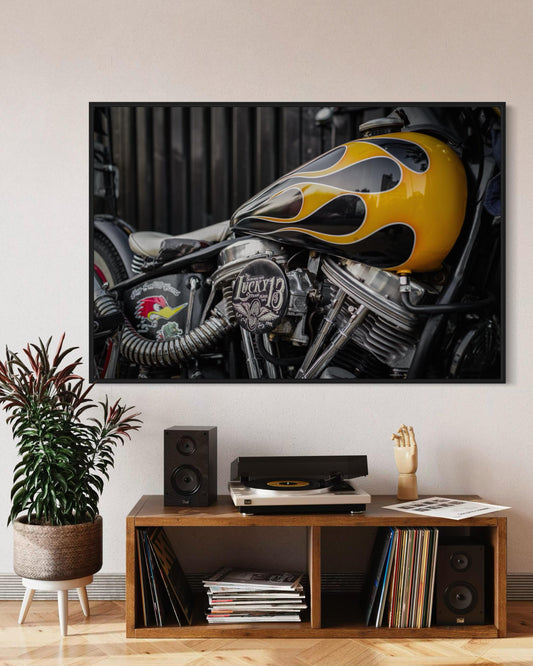 Fine Art Print - Flames and Rebel Spirit - Motorcycle Decor - Vintage Biker Flame Indian Larry Photography Print, Harley Davidson, Garage