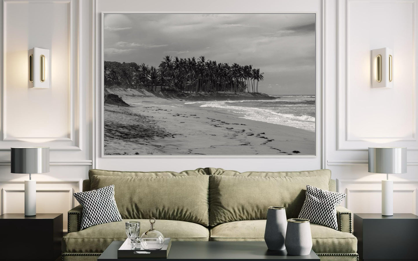 Fine Art Print - Black and white tropical beach wall art, palm beach print, coastal wall art for modern neutral decor, beach house, vacation