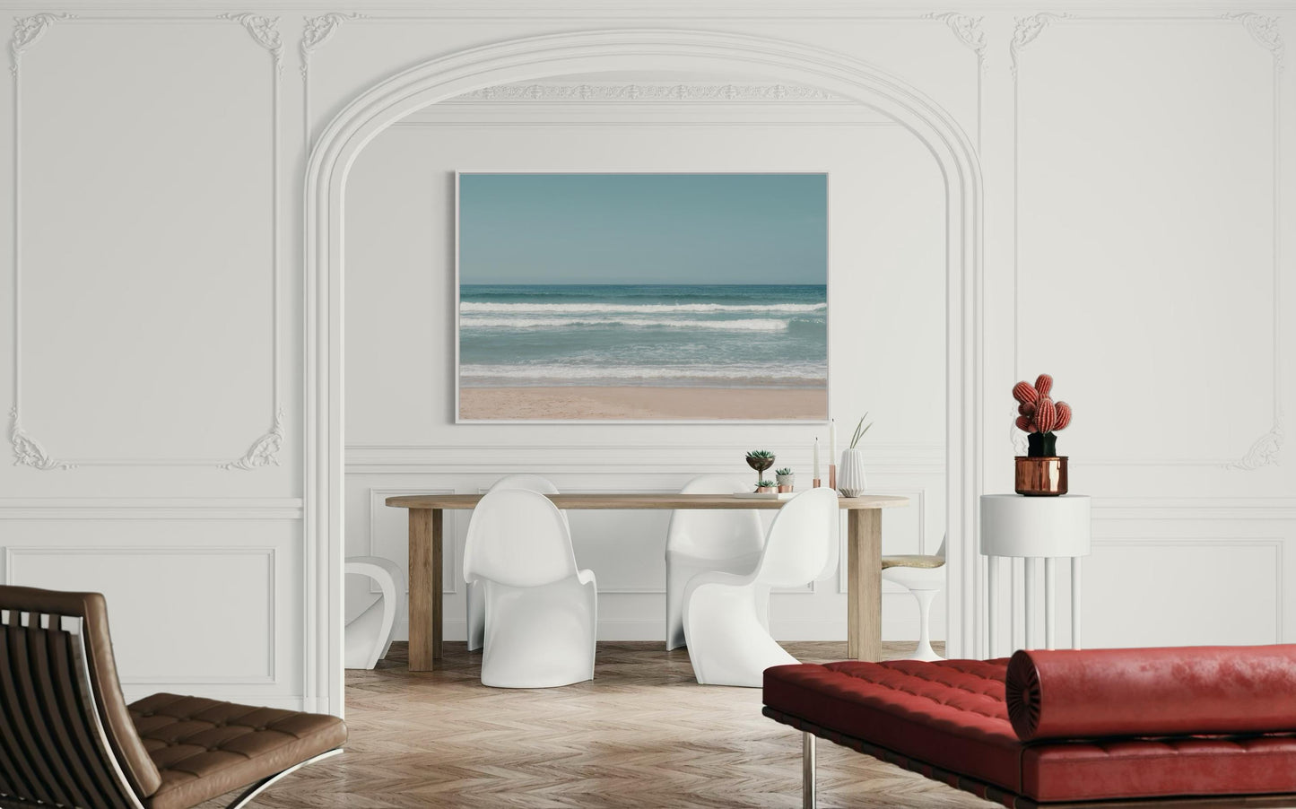 Fine Art Print - Neutral coastal ocean horizon photo, minimalist seafoam ocean waves wall art for serene home decor, calming beach decor