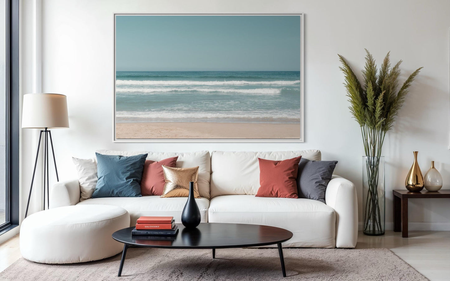 Fine Art Print - Neutral coastal ocean horizon photo, minimalist seafoam ocean waves wall art for serene home decor, calming beach decor
