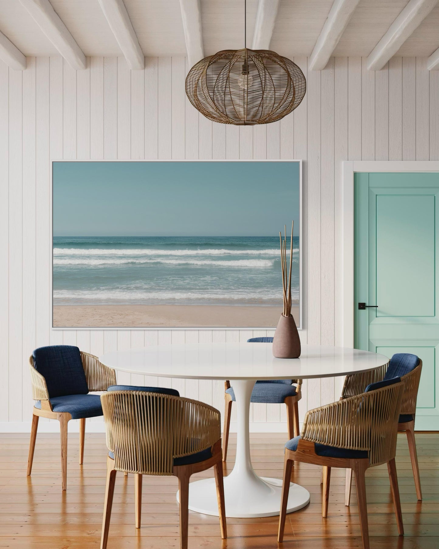 Fine Art Print - Neutral coastal ocean horizon photo, minimalist seafoam ocean waves wall art for serene home decor, calming beach decor