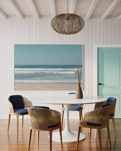 Fine Art Print - Neutral coastal ocean horizon photo, minimalist seafoam ocean waves wall art for serene home decor, calming beach decor