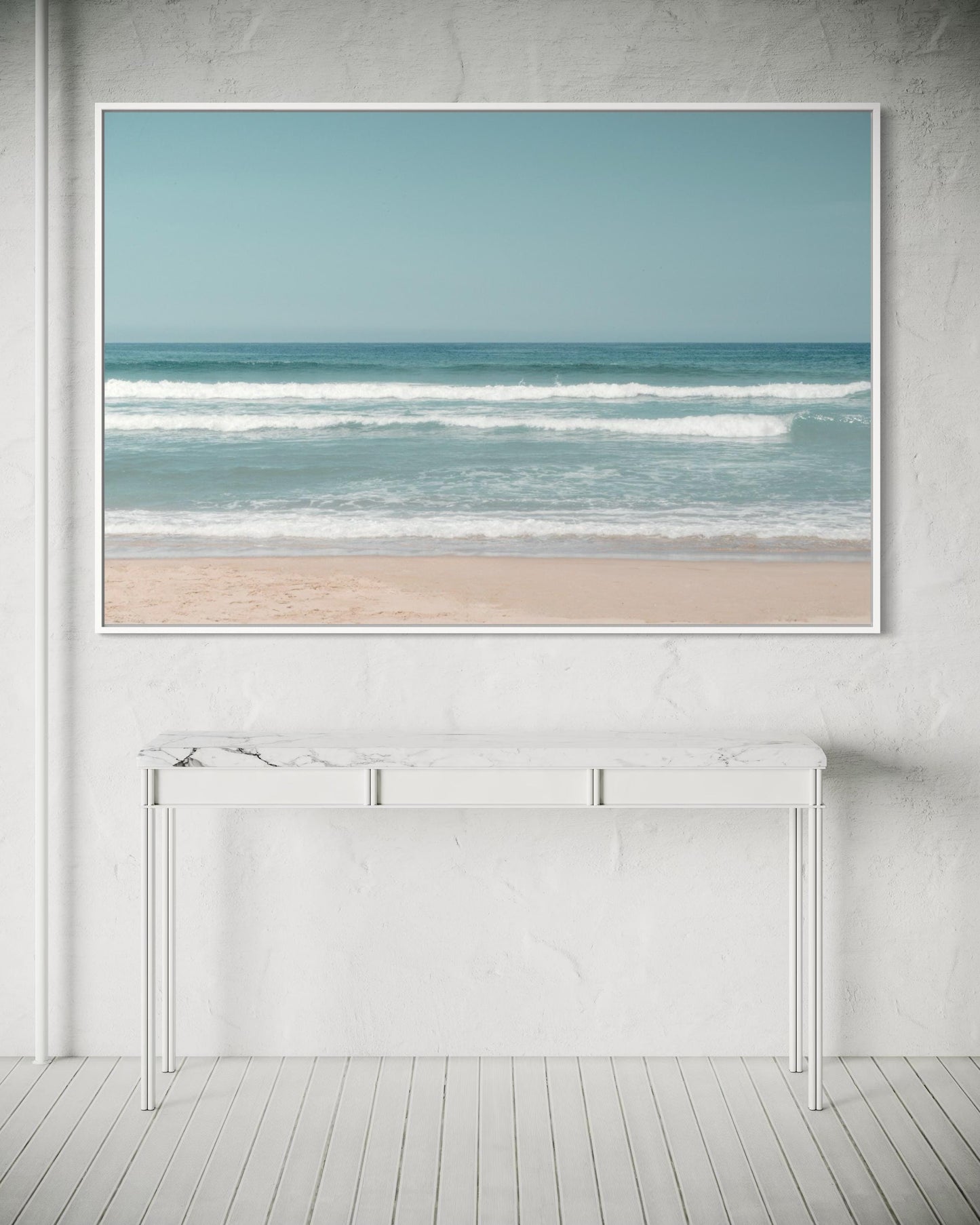 Fine Art Print - Neutral coastal ocean horizon photo, minimalist seafoam ocean waves wall art for serene home decor, calming beach decor