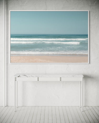 Fine Art Print - Neutral coastal ocean horizon photo, minimalist seafoam ocean waves wall art for serene home decor, calming beach decor