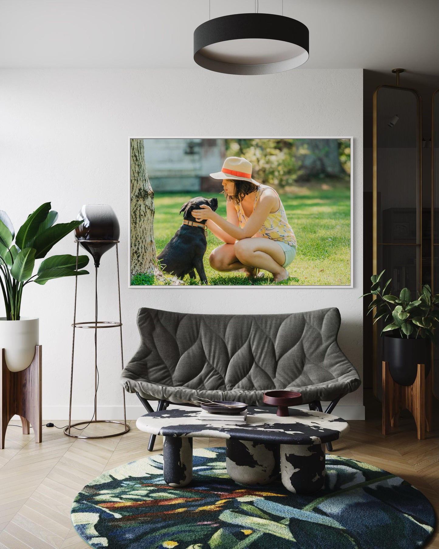 Fine Art Print - Woman and Puppy dog Wall Art, Pet lovers print, cozy lifestyle home decor, decor for puppy lovers, black dog, gift