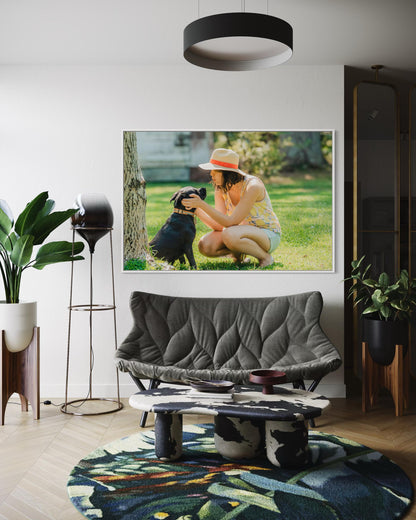 Fine Art Print - Woman and Puppy dog Wall Art, Pet lovers print, cozy lifestyle home decor, decor for puppy lovers, black dog, gift