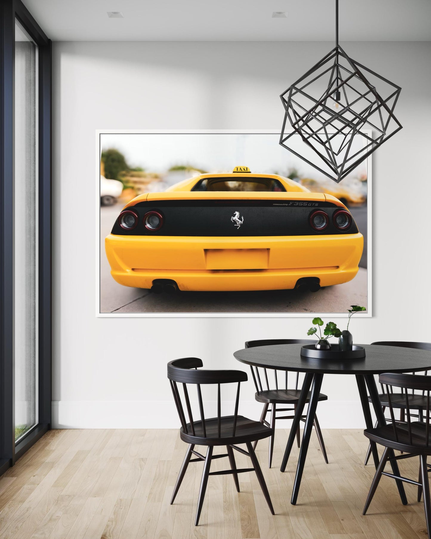 Fine Art Print - Yellow Ferrari F355 wall art, Yellow Taxi sign, luxury supercar decor for garage or office, modern automotive Poster, Gift