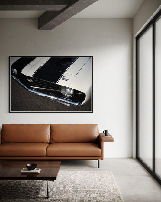 Chevrolet Camaro SS Art Print - Vintage Muscle Car Decor Grill Close-Up