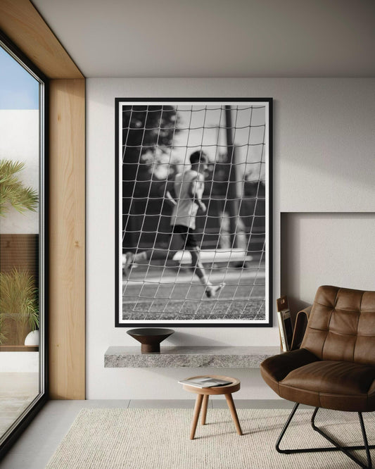 Fine Art Print - Black and White Soccer Wall art, Blurred Goal player motion poster, for boys room decor, football, Bedroom Decor, Gift
