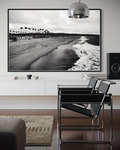 Fine Art Print, Black and white Coastal surf beach Wall Art, palm tree shoreline, Venice Beach, coastal decor, beach house, california, gift