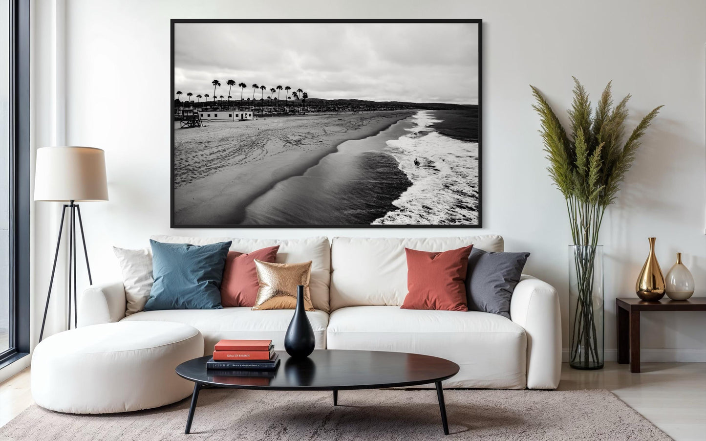 Fine Art Print, Black and white Coastal surf beach Wall Art, palm tree shoreline, Venice Beach, coastal decor, beach house, california, gift