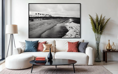 Fine Art Print, Black and white Coastal surf beach Wall Art, palm tree shoreline, Venice Beach, coastal decor, beach house, california, gift