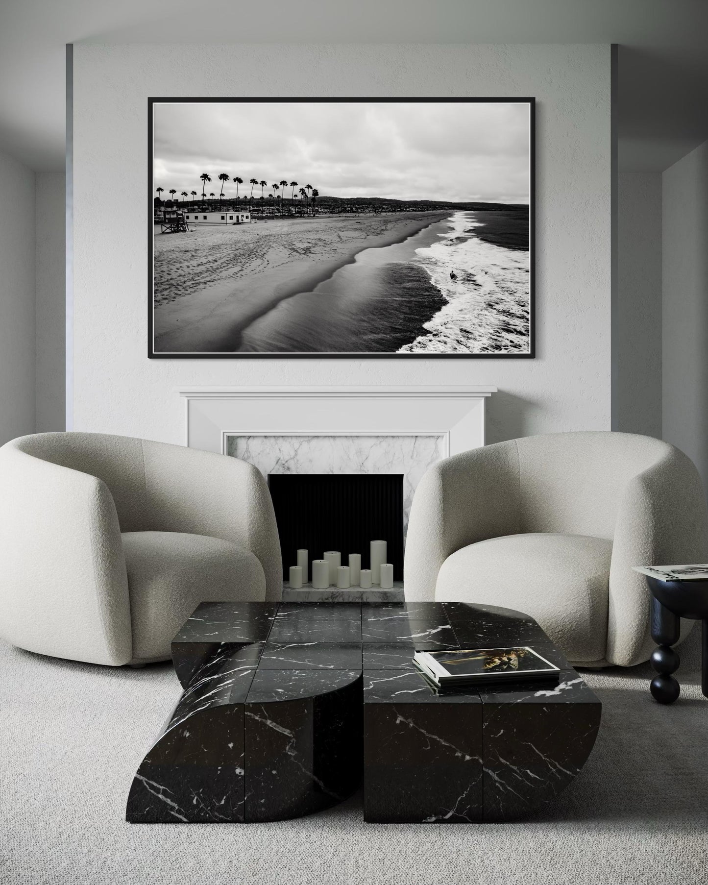 Fine Art Print, Black and white Coastal surf beach Wall Art, palm tree shoreline, Venice Beach, coastal decor, beach house, california, gift