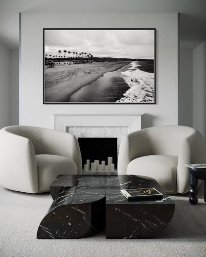 Fine Art Print, Black and white Coastal surf beach Wall Art, palm tree shoreline, Venice Beach, coastal decor, beach house, california, gift