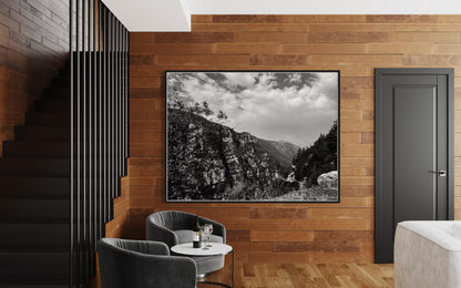 Fine Art Print - Black and white Rocky Mountains Canyon Wall Art, Greece, Mediterranean landscape decor,  rustic decor, nature lovers gift