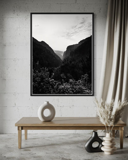 Fine Art Print - Black and white Mountain Valley Landscape, Rocky Canyon Wall Art, Greece, Mediterranean landscape decor, Lebanon, gift
