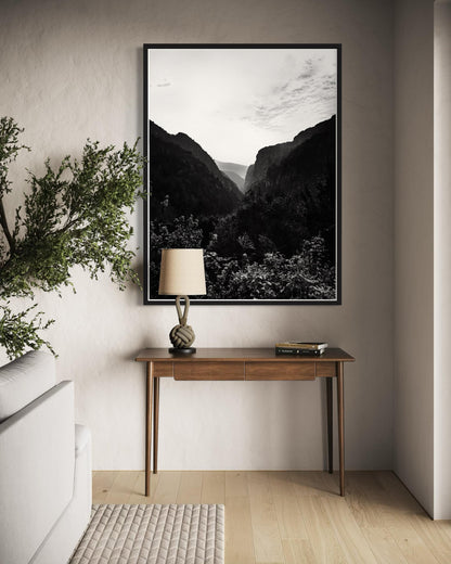 Fine Art Print - Black and white Mountain Valley Landscape, Rocky Canyon Wall Art, Greece, Mediterranean landscape decor, Lebanon, gift