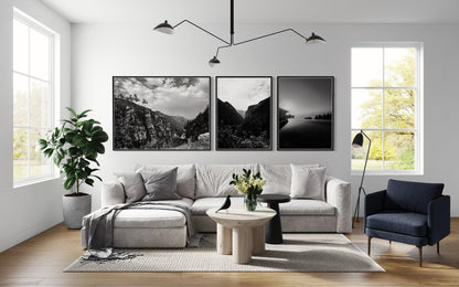 Fine Art Print - Black and white Pool Mountain Valley Landscape, Rocky Canyon Wall Art, Greece, Mediterranean landscape decor, Lebanon, gift