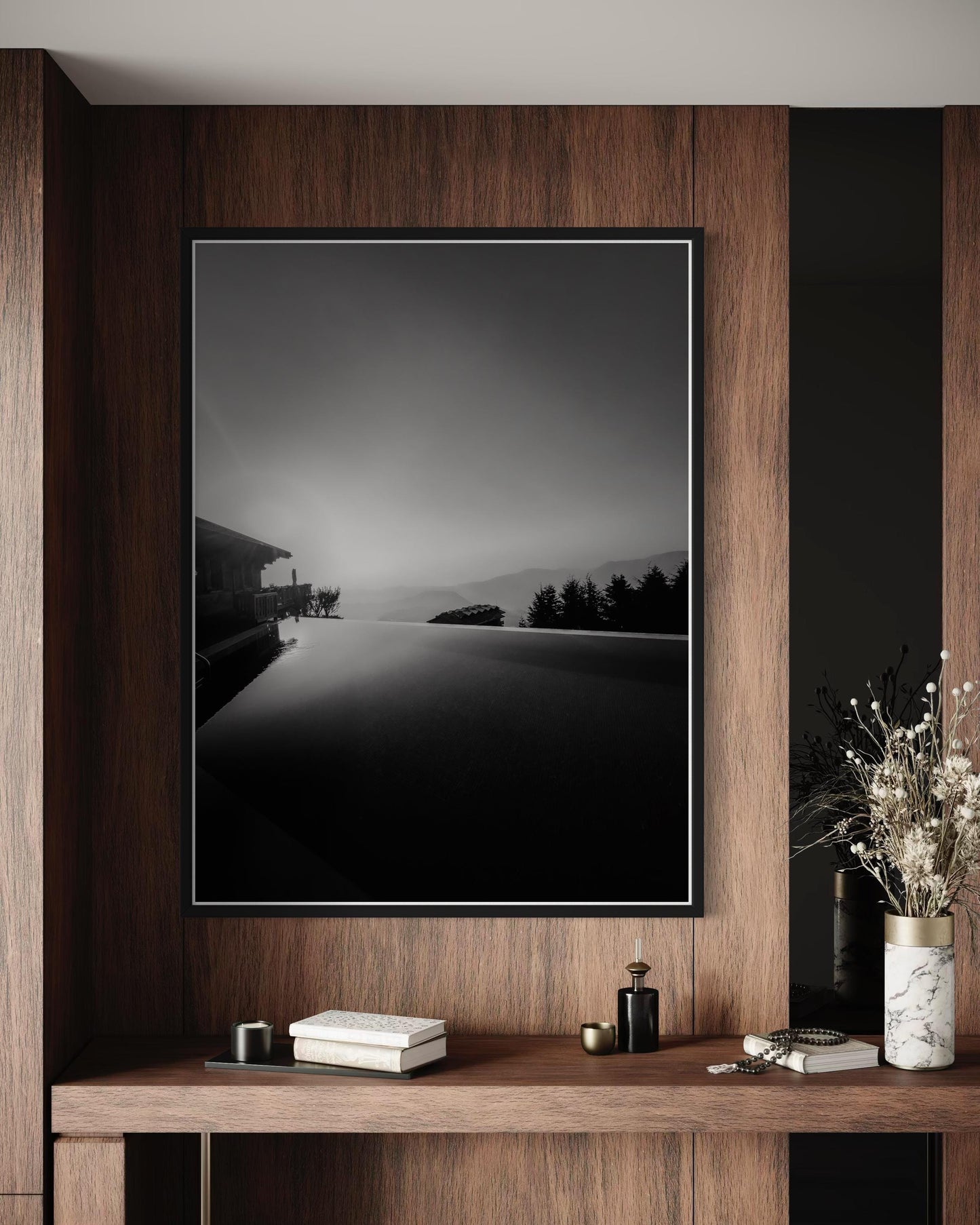 Fine Art Print - Black and white Pool Mountain Valley Landscape, Rocky Canyon Wall Art, Greece, Mediterranean landscape decor, Lebanon, gift