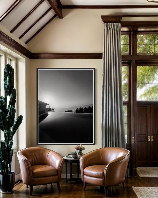 Fine Art Print - Black and white Pool Mountain Valley Landscape, Rocky Canyon Wall Art, Greece, Mediterranean landscape decor, Lebanon, gift