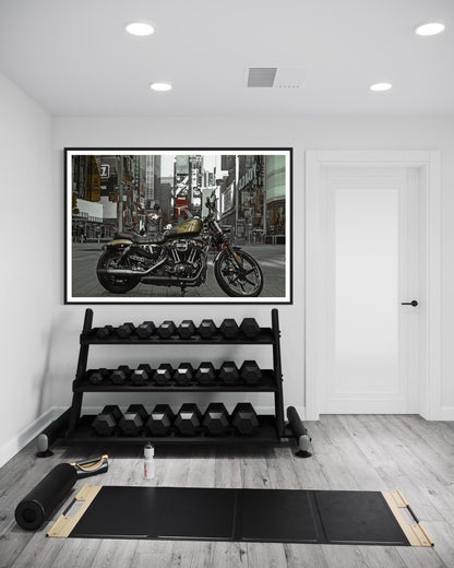 Fine Art Print - Harley Sportster on Times Square, New York City Street Wall Art, Man Cave Garage Decor,  NYC, Motorcycle Gift ideas for him