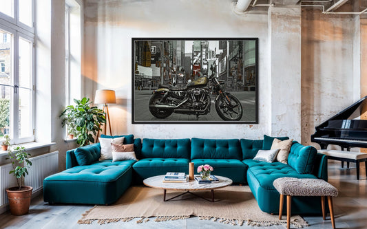 Fine Art Print - Harley Sportster on Times Square, New York City Street Wall Art, Man Cave Garage Decor,  NYC, Motorcycle Gift ideas for him