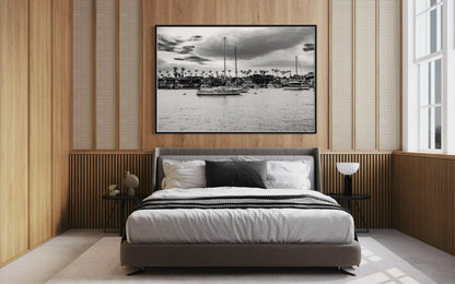 Fine Art Print, Black and white Coastal sailboat harbor Wall Art, palm tree Marina, Venice Beach, coastal decor, beach, California, gift