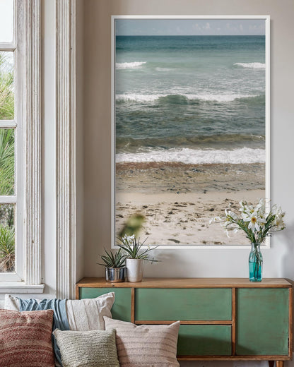 Fine Art Print - Minimalist ocean waves, coastal beach wall art for serene neutral home decor, calming sea photography for modern spaces
