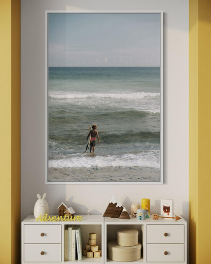 Fine Art Print - Coastal surfer photo, serene ocean waves wall art for beach house decor, minimalist seaside photography, calm surf vibes