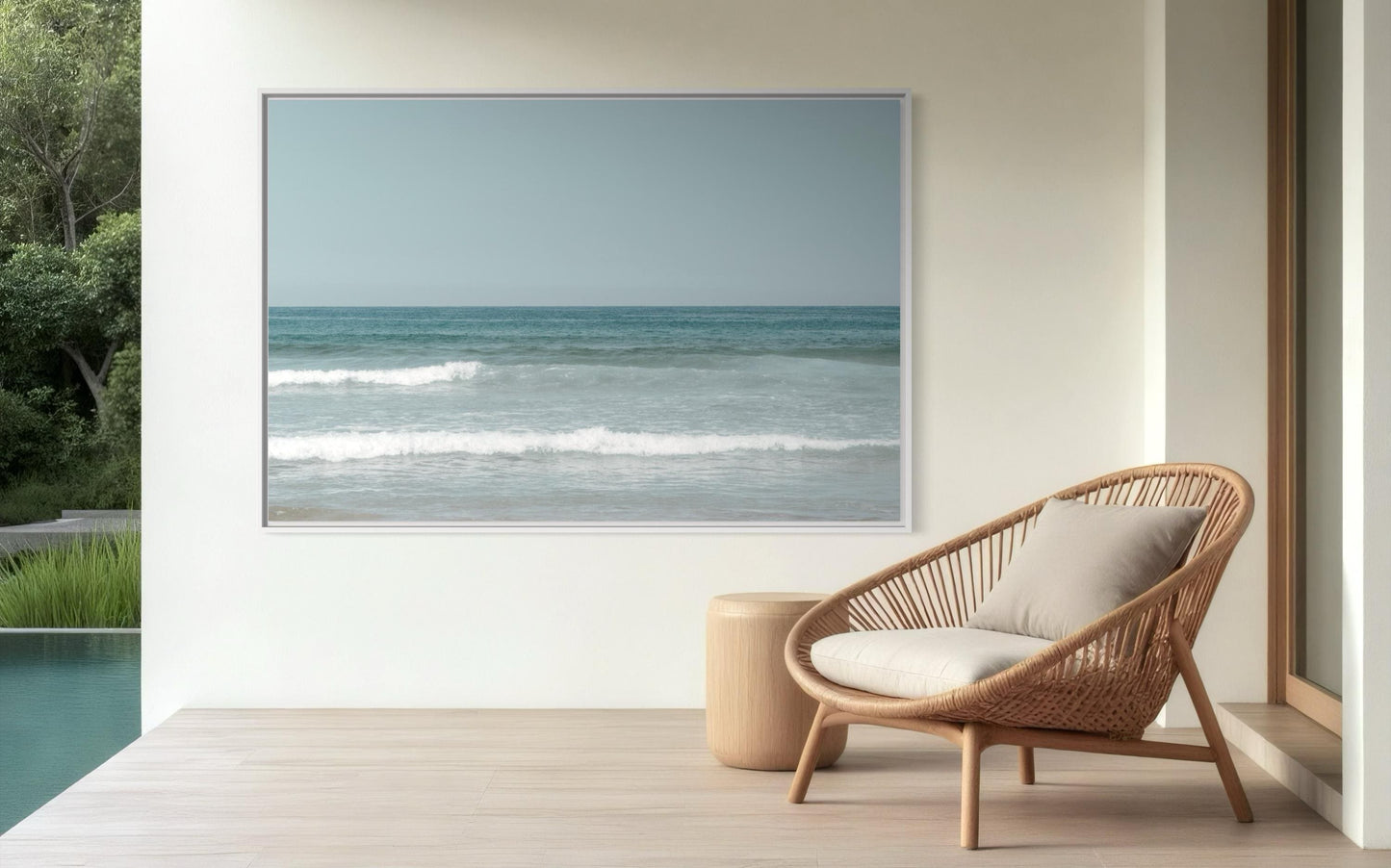 Fine Art Print - Neutral coastal ocean horizon photo, minimalist seafoam ocean waves wall art for serene home decor, calming beach decor