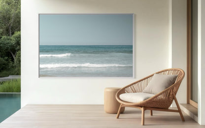 Fine Art Print - Neutral coastal ocean horizon photo, minimalist seafoam ocean waves wall art for serene home decor, calming beach decor