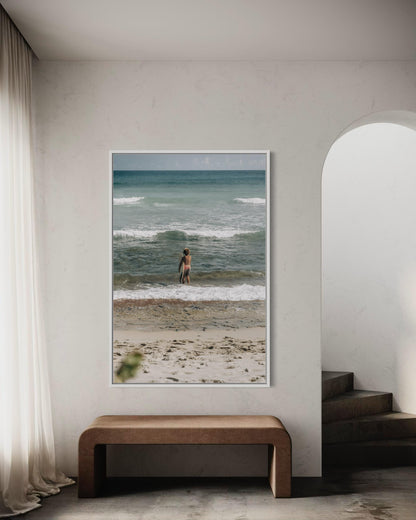 Fine Art Print - Coastal surfer wall art, Beach surfing ocean waves print for beach house decor, minimalist decor, calm, vacation gift,