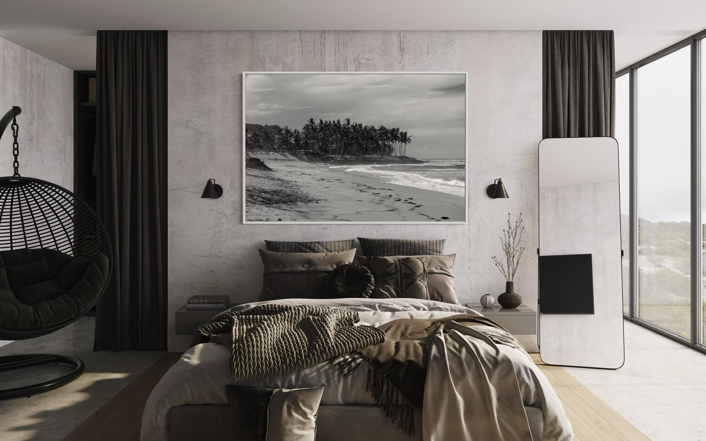 Fine Art Print - Black and white tropical beach wall art, palm beach print, coastal wall art for modern neutral decor, beach house, vacation