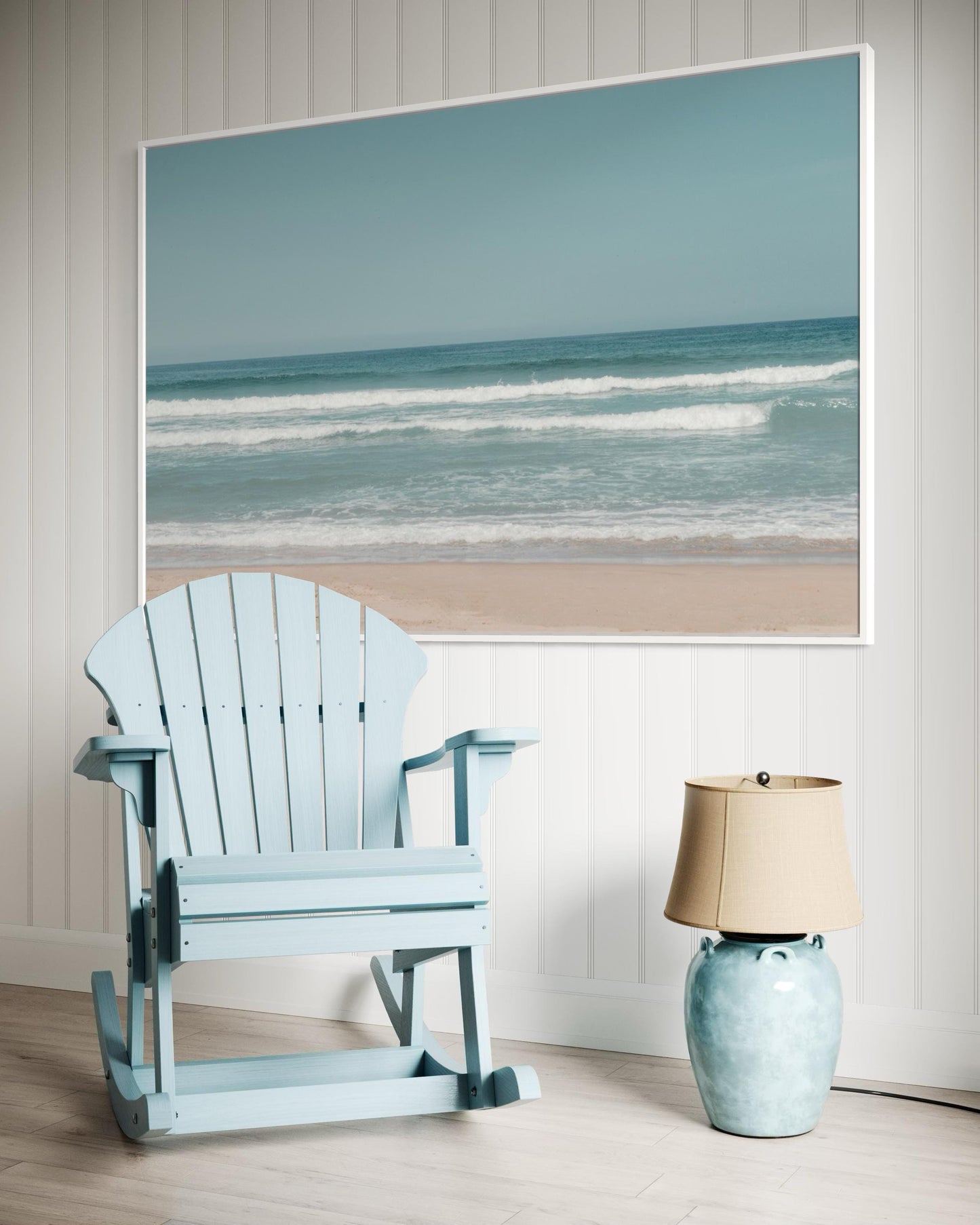 Fine Art Print - Neutral coastal ocean horizon photo, minimalist seafoam ocean waves wall art for serene home decor, calming beach decor