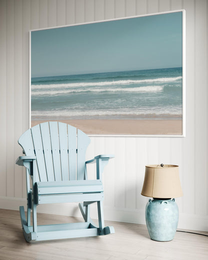 Fine Art Print - Neutral coastal ocean horizon photo, minimalist seafoam ocean waves wall art for serene home decor, calming beach decor