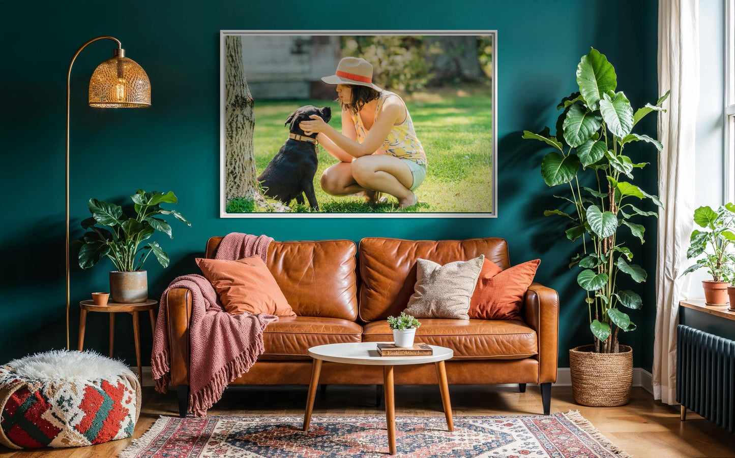Fine Art Print - Woman and Puppy dog Wall Art, Pet lovers print, cozy lifestyle home decor, decor for puppy lovers, black dog, gift