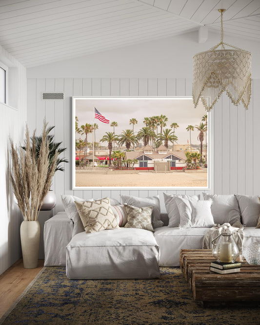 Fine Art Print - Venice Beach Coastal, American Flag Wall art - California, LA, Santa Monica Decor, Palm Tree, House Decor, Summer, Surf