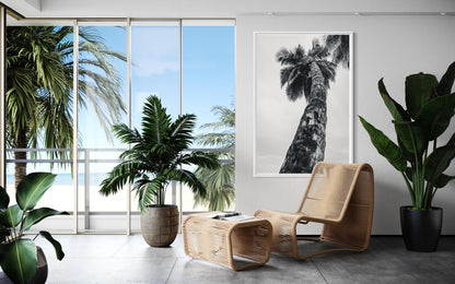 Fine Art Print - Coastal Black and white Palm tree Wall Art, tropical beach for minimalist bedroom, bath, office decor, Home Decor, Summer