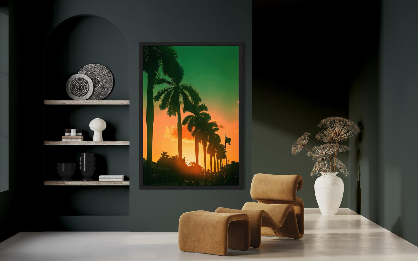 Fine Art Print - Sunset Palms Wall Art- Miami, South Beach, California Tropical Sunset Photo,Golden hour, Beach House Coastal Modern Decor