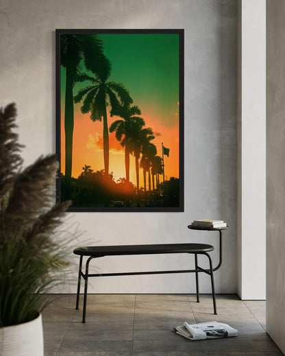 Fine Art Print - Sunset Palms Wall Art- Miami, South Beach, California Tropical Sunset Photo,Golden hour, Beach House Coastal Modern Decor