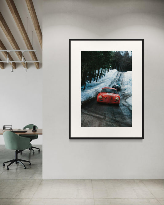 Fine Art Print - Vintage Porsche 356 Winter Rally Wall Art  Snow Cabin Decor, Car Lover gift, Housewarming, man Cave Decor, Sports Car
