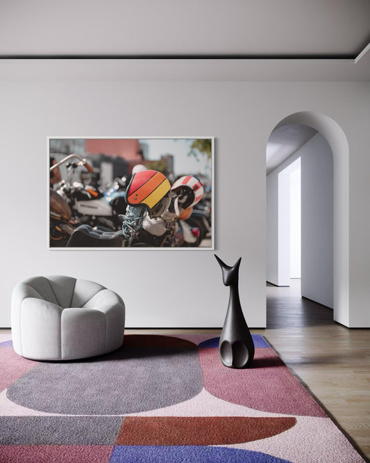Fine Art Print - Vintage Motorcycle Helmet Wall Art, Retro Moto, Cafe Racer Decor, Biker Gift, Man Cave, Gift for him, Brooklyn, Industrial